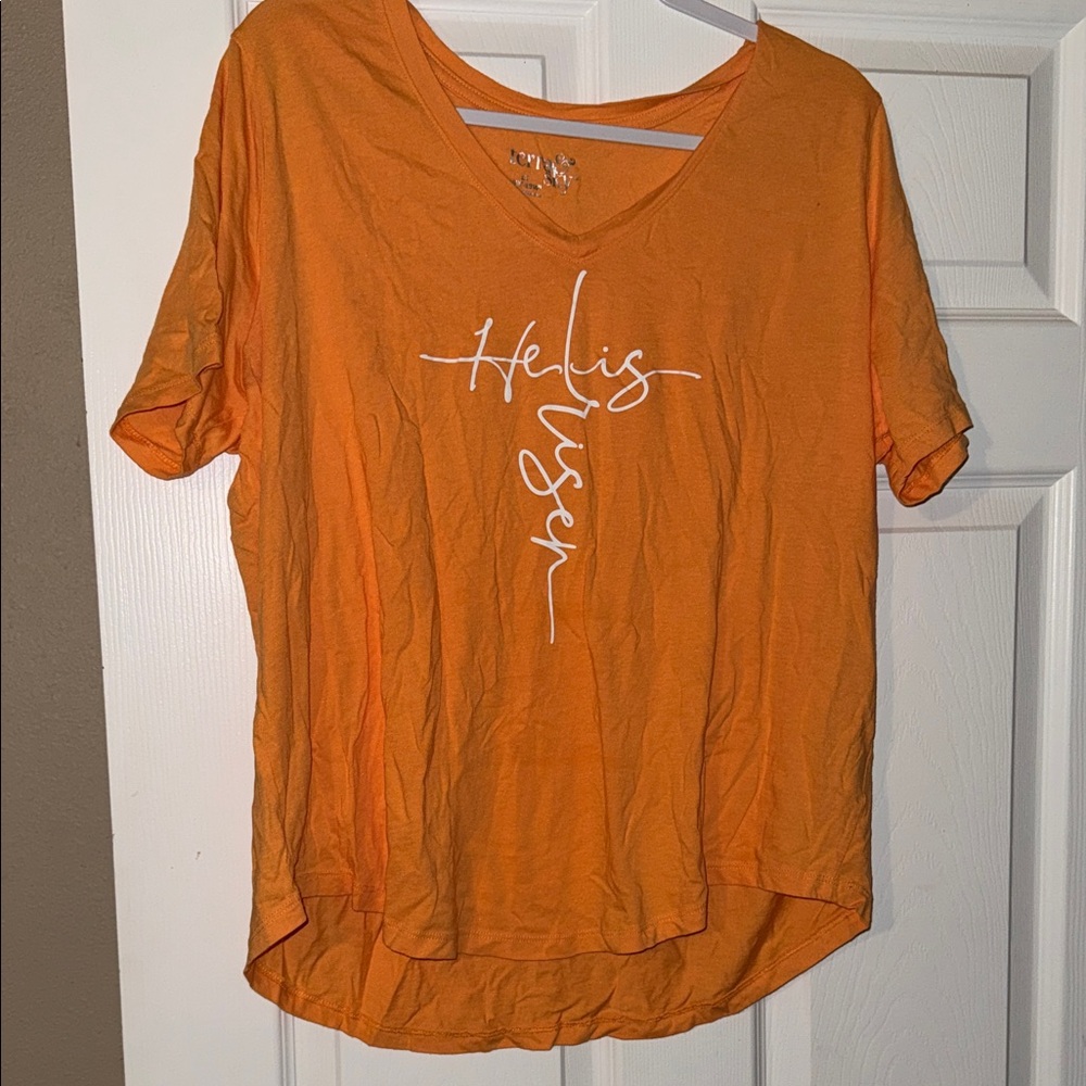 Terra & Sky Orange V-Neck Tee with White Graphic
